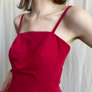 Vintage Red Linen Blend Corset Top: 90s Spaghetti Strap Tank, Size S