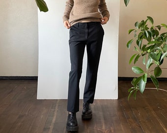 Pantaloni da ufficio con tasche laterali in misto lana vintage, pantaloni da abito casual alla caviglia, pantaloni formali a vita media, taglia piccola S