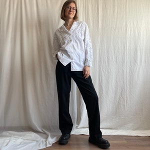 Pantalon de bureau taille haute vintage avec plis noirs Pantalon de costume noir coupe décontractée grande avec poches Petite taille moyenne S M image 5