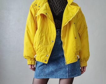 Vintage Yellow Down Puffer Jacket Oversized 80s 90s Sportswear
