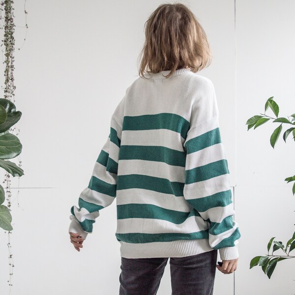 Vintage grün weiß breiter StreifenPullover M.A.C Baumwollpullover XL Große Größe oder oversized