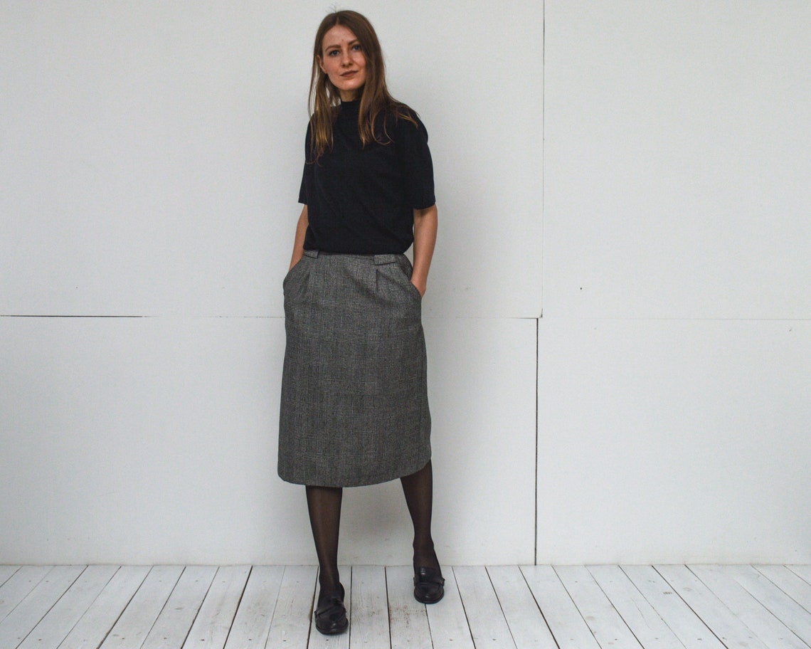 Vintage midi skirt Wool pencil skirt Black and white skirt | Etsy