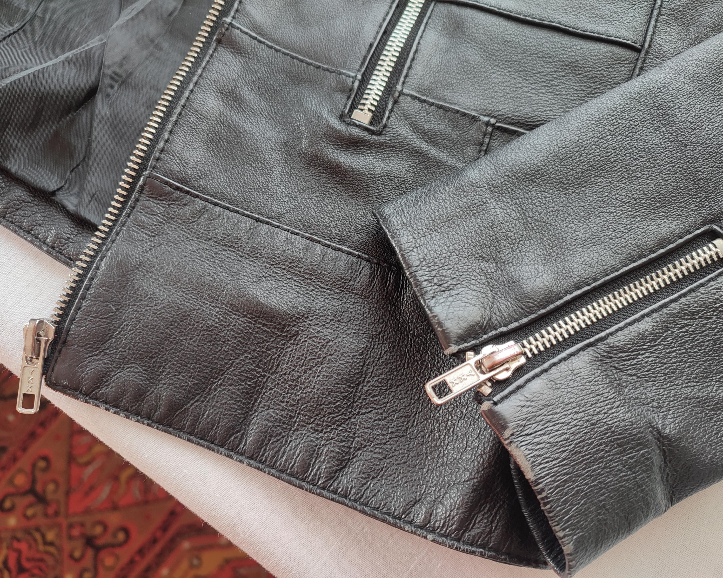 Vintage Black Leather Moto Jacket - Brooker 2000s Fitted Cafe