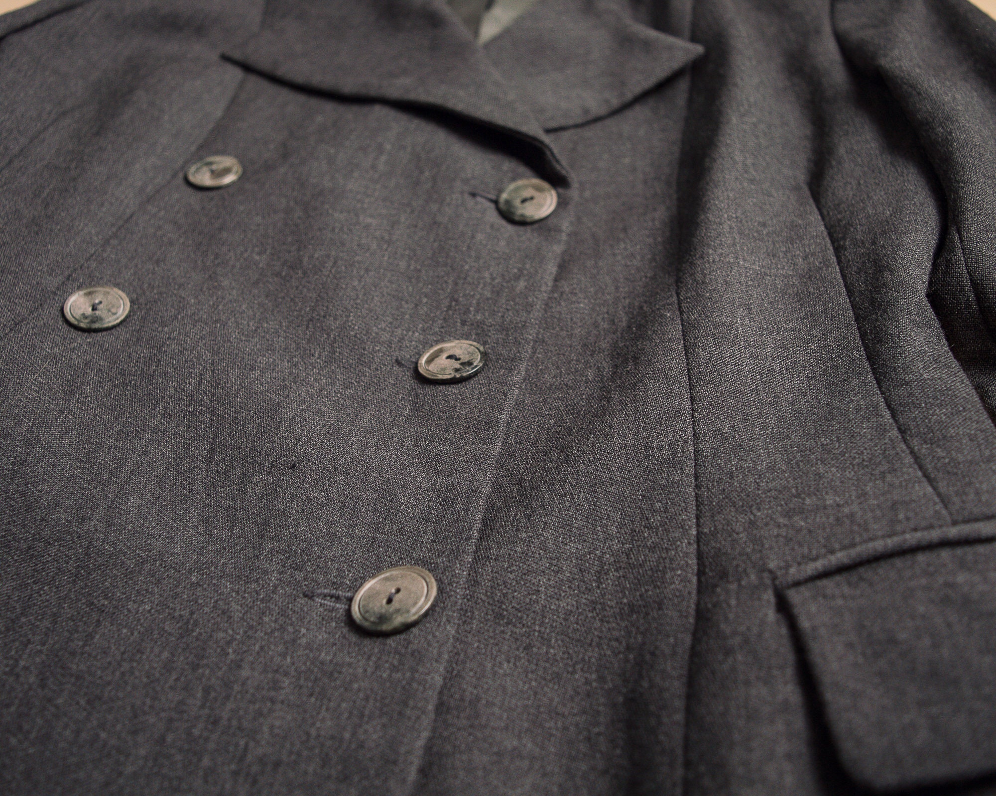 Vintage TAIGA Paris wool double breasted jacket dark gray | Etsy