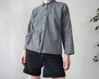 Vintage 90s Houndstooth Print Blouse - Long Sleeve Smart Casula Women's Shirt - Size XS/S