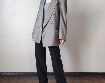 Blazer doppiopetto vintage in misto lana – Cappotto sportivo a righe grigio caldo