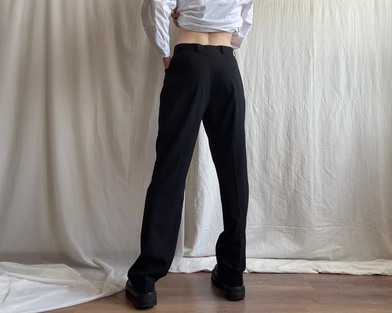 Pantalon de bureau taille haute vintage avec plis noirs Pantalon de costume noir coupe décontractée grande avec poches Petite taille moyenne S M image 4