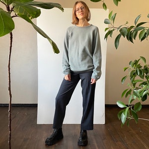 Vintage crew neck long sleeve cotton sweater, loose fit pullover jumper, sage green knit top, knitted 90s sweatshirt, Small Medium size S M