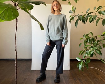 Vintage crew neck long sleeve cotton sweater, loose fit pullover jumper, sage green knit top, knitted 90s sweatshirt, Small Medium size S M