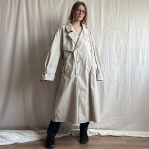 Maxi trench croisé blanc cassé vintage, pardessus ceinturé avec col à revers des années 90, moyen Extra Large M L XL image 7