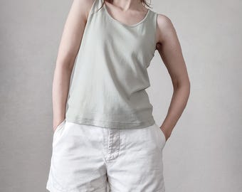 Vintage pistachegroene tanktop met ronde hals van katoenjersey - maat S/M