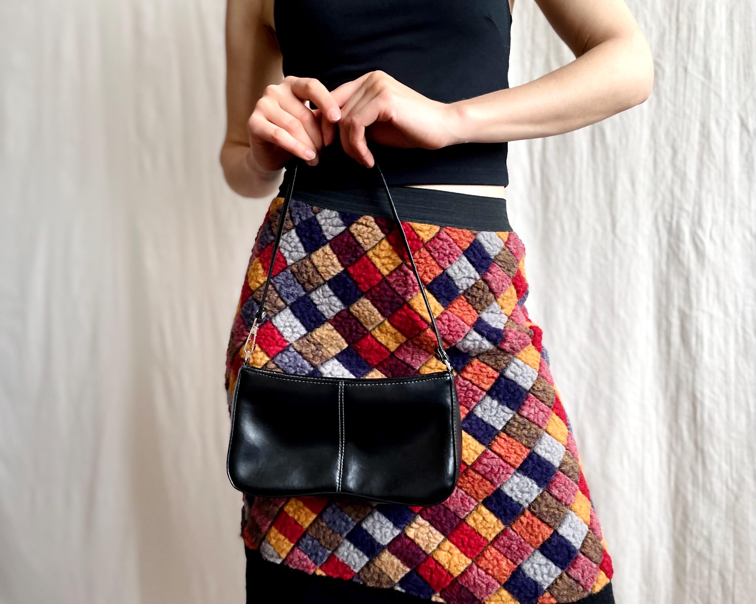 Vintage Black Faux Leather Baguette Bag by QOOBS!, 90s/y2k