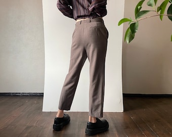 pantalon à jambe droite large vintage petite, pantalon de costume en laine à jambe plissée, pantalon de poche latéral coupe décontractée taille haute, petite taille S