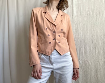 Vintage Italian Cropped Blazer: 80s Orange Red Viscose Jacket (S-M