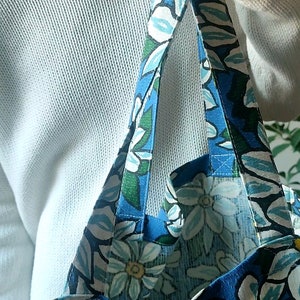 Handmade tote bag upcycled large floral in blue white yellow fabric shopper reusable market bag image 5