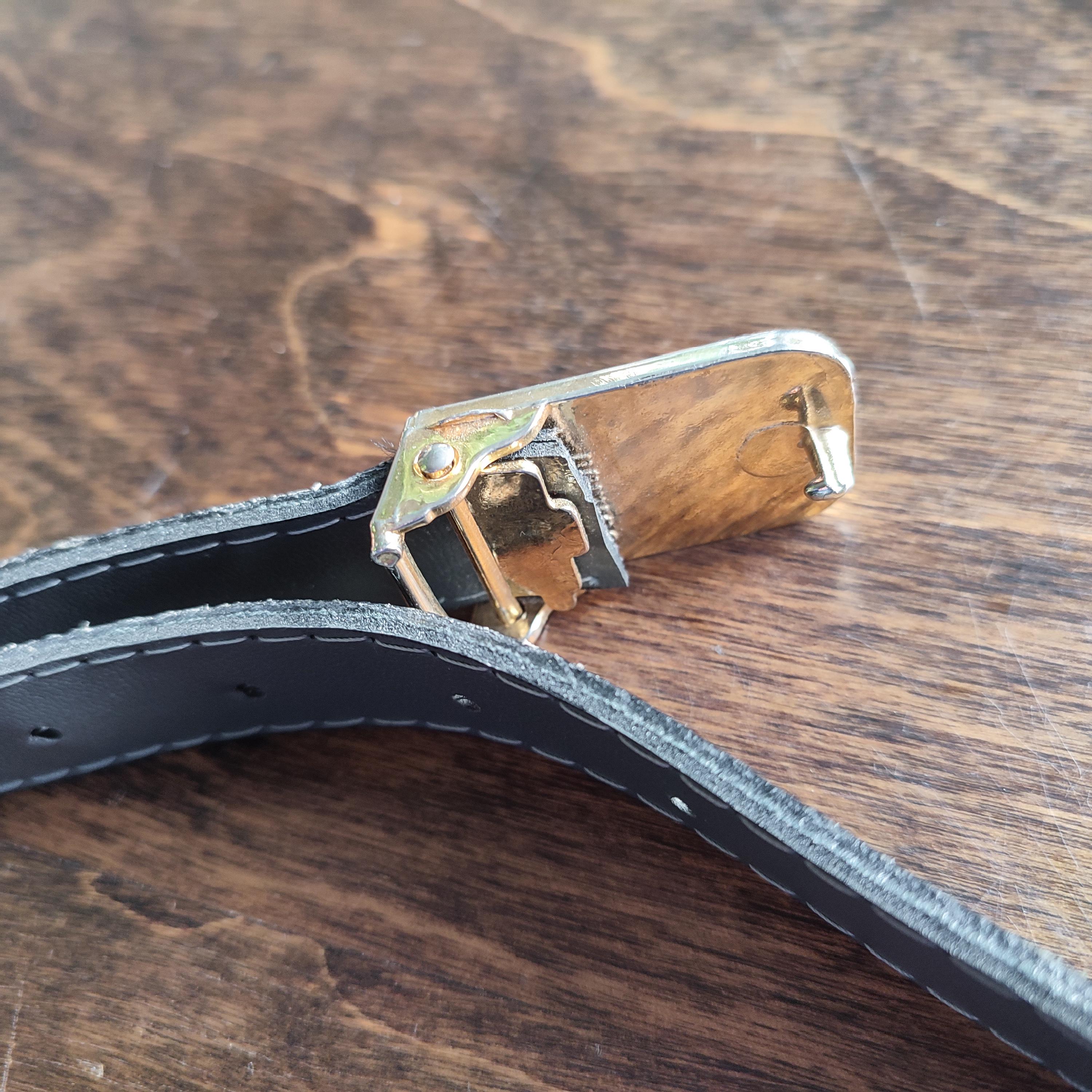 VINTAGE Black faux croc belt with giant rhinestones stretch back 42x3”/SZ 2X Vintage Black Shiny Croc Embossed Leather Belt With  main image 2