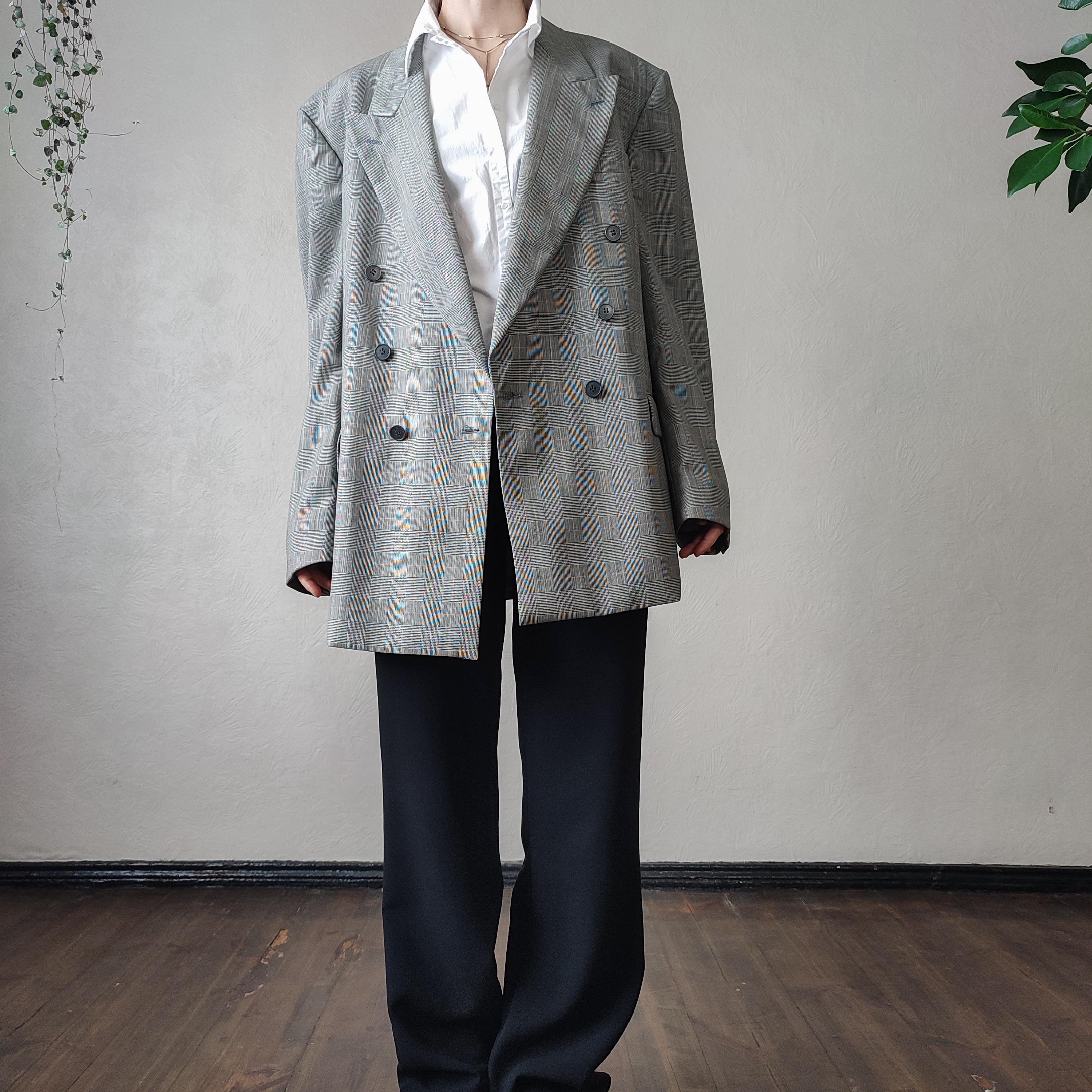 Vintage Swedish Wool Blazer - Glen Plaid Double Breasted Jacket 