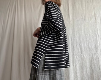 Vintage Gudrun Sjöden Oversized 3/4 Sleeve Striped Snap Button Cotton Knit Cardigan Black and White Sweater Large Size L