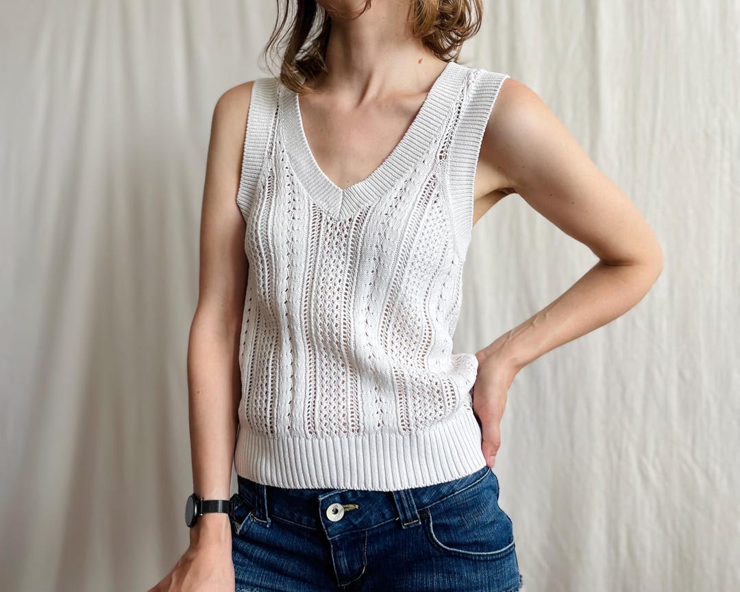 White Knitted Sleeveless Vest Top
