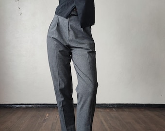 Vintage Grey Check Pants With Pockets Trousers, Size L, Xl, Large