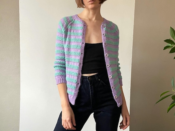 Vintage Slim Fitted Hand Knit Button Down Cardigan Textured Chunky Knit Button Front Top Warm Short Sweater Xsmall Small Size XS S Etsy UK