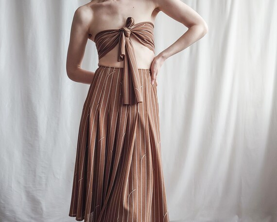 Vintage AMIS Helsinki Caramel Brown Striped Skirt with Matching