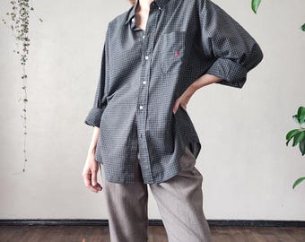 Chemisier Vintage En Coton Vichy Noir Et Blanc - Taille 38 Sur Mesure - Occasion Très Bon état