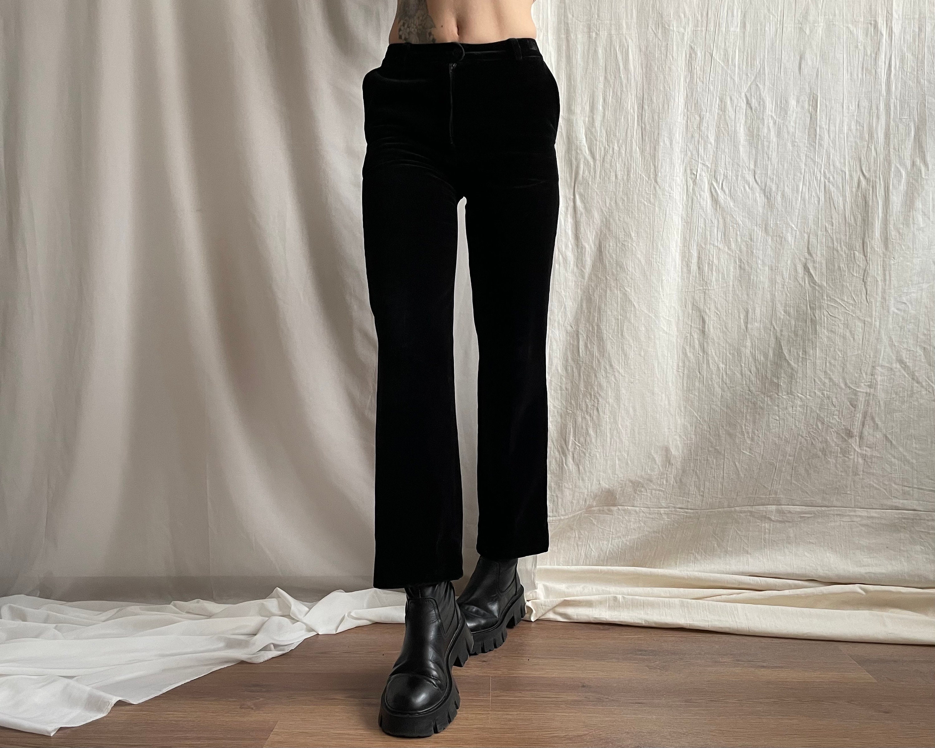 Black Velvet Flares, High Rise Stretchy Leggings Hippie Boho Goth