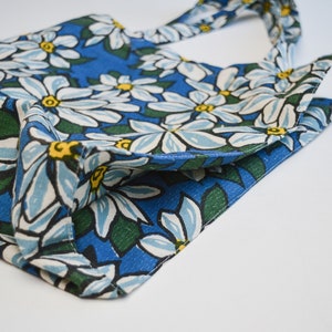 Handmade tote bag upcycled large floral in blue white yellow fabric shopper reusable market bag image 10