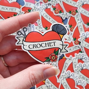 Crochet love sticker // Tattoo style crochet heart, Crochet tools , Crocheter gift image 1