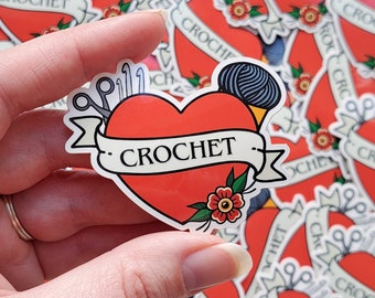 Crochet love sticker // Tattoo style crochet heart, Crochet tools , Crocheter gift