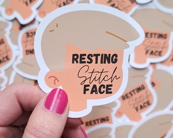 Male Knitter Crocheter Sewist Sticker // Resting Stitch Face. Yarn pun. Sewing knitting crochet sticker. Gift for crafter