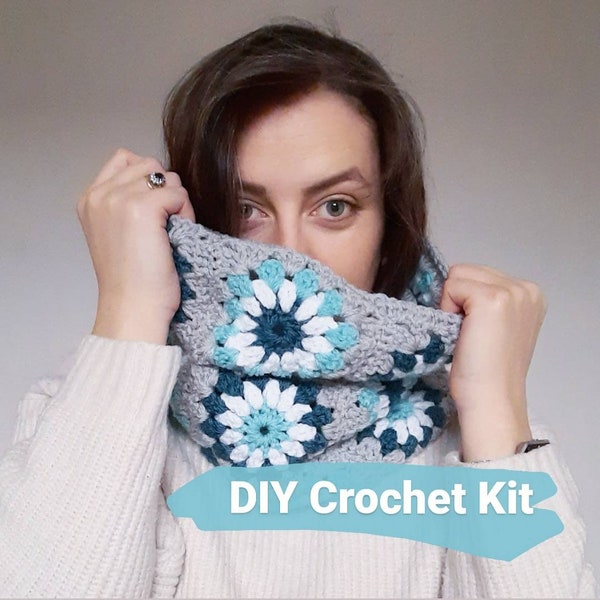 Crochet Cowl Kit - Aqua Teal Colourway - DIY Scarf Kit