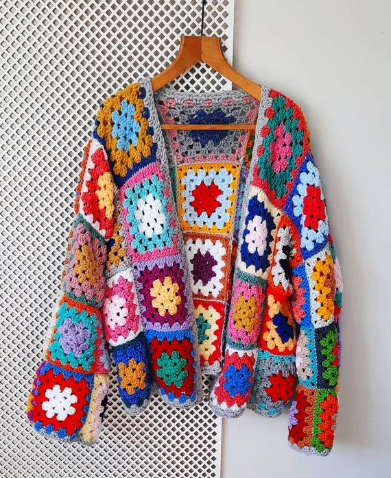 Crochet Cardigan Bright Granny Square 