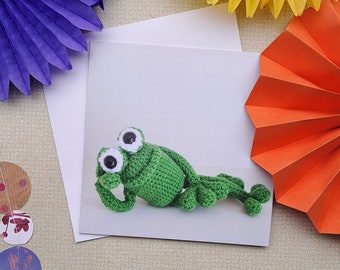 Crochet Frog greetings card. Amigurumi birthday card. Crocheter penpal card. Unisex announcement card.