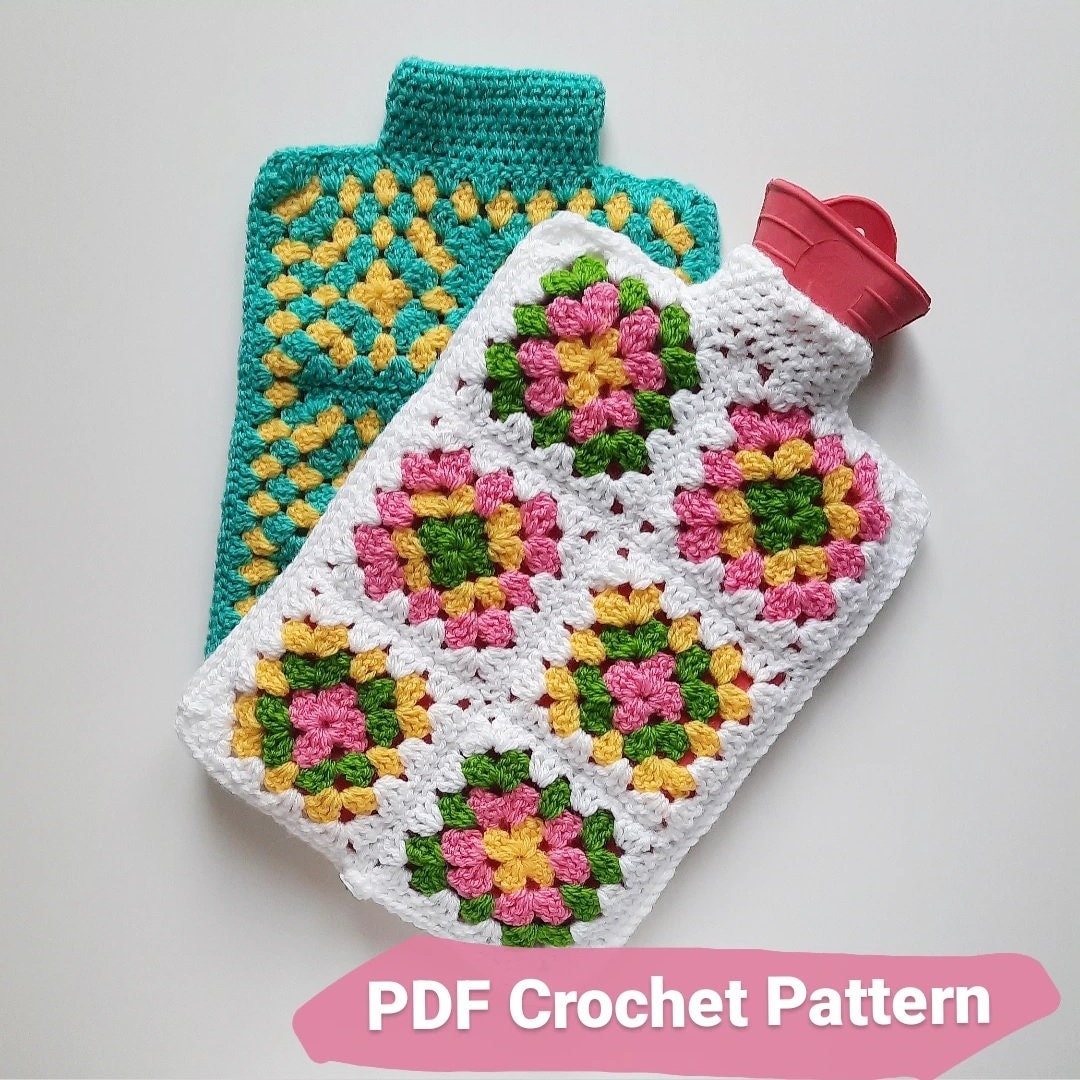 Granny Square Hot Water Bottle Cover PDF Crochet Pattern Uk Etsy