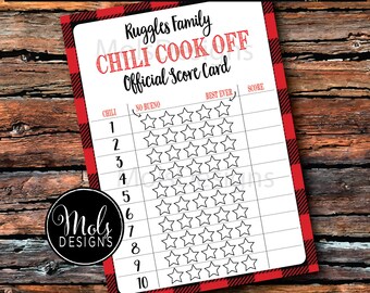 Chalkboard CHILI Cook Off SCORECARD Bragging Rights Party Couple Baby Wedding Shower Red Black Buffalo Cookout Bonfire Competition Frito