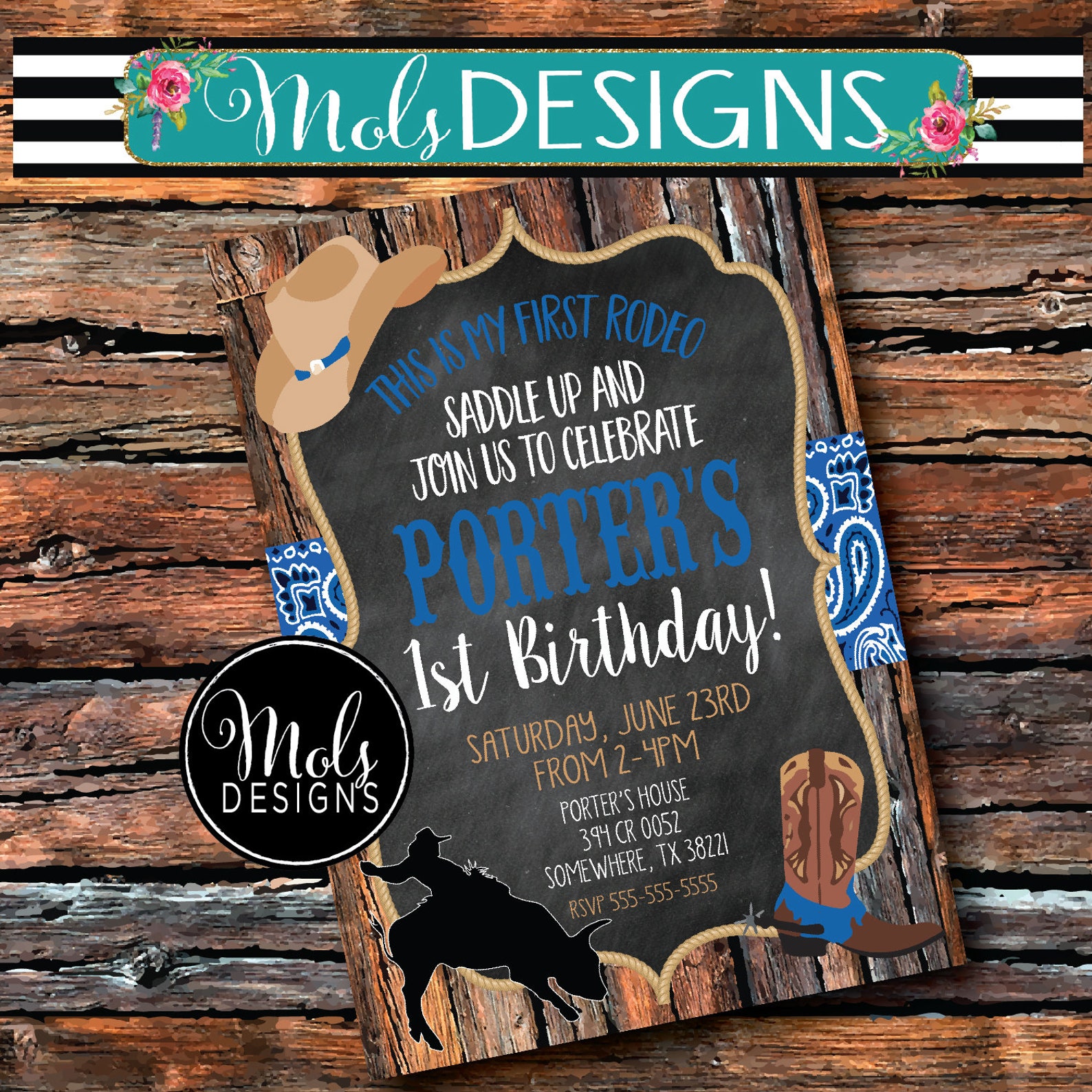 Western RODEO COWBOY BULL Rider Buckaroo Birthday Silhouette Etsy