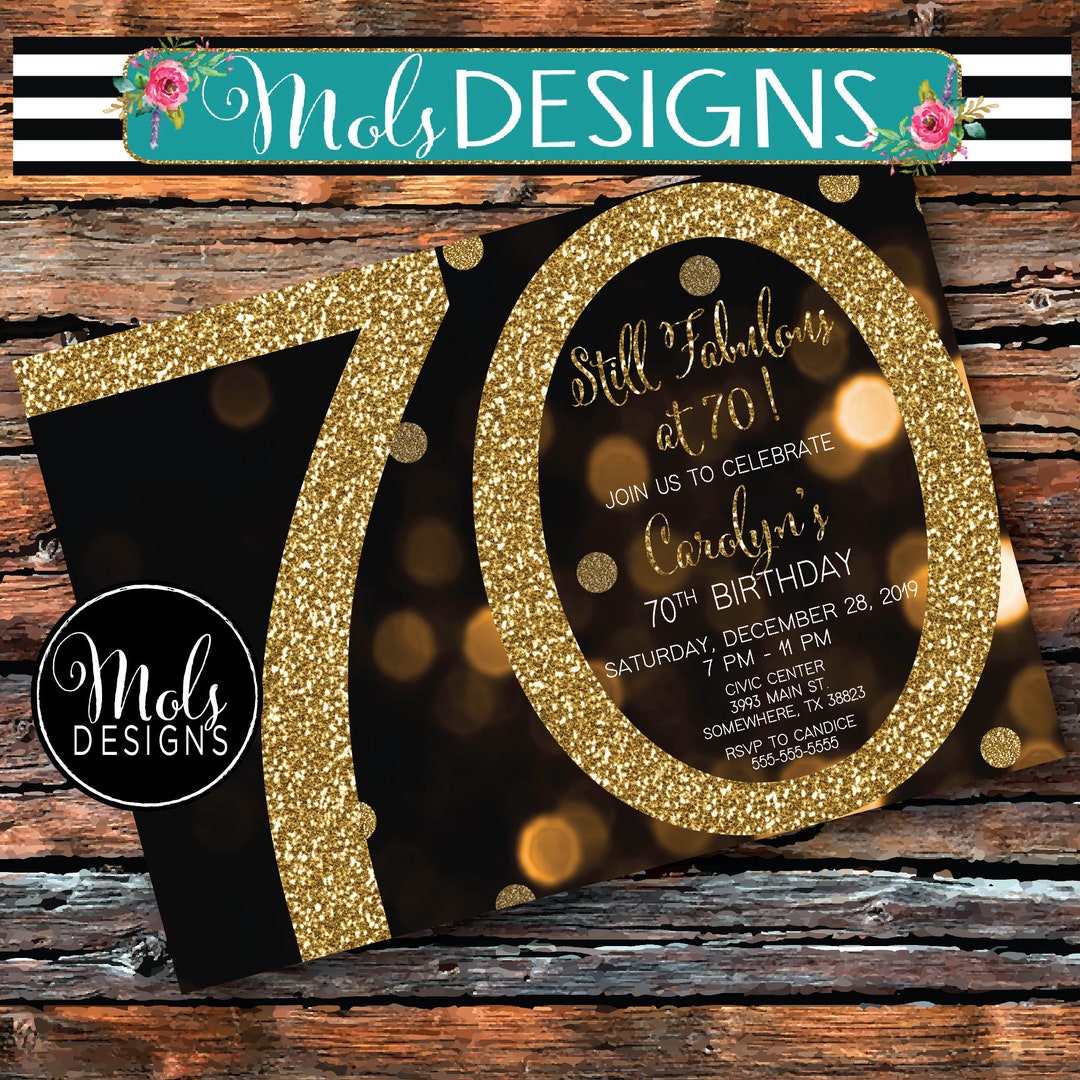 70th BIRTHDAY Gold GLITTER Black 13th 21st 30 40 60 50 80 Milestone ...