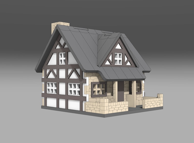 Puede incluir: Una peque&ntilde;a casa de piedra y madera con un techo gris, ventanas blancas y una valla de piedra. La casa tiene un porche con una barandilla de madera.