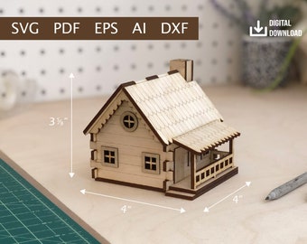Small Wooden Cabin Cut Files - Digital Download (Ai, DXF, SVG, EPS, 3DM)