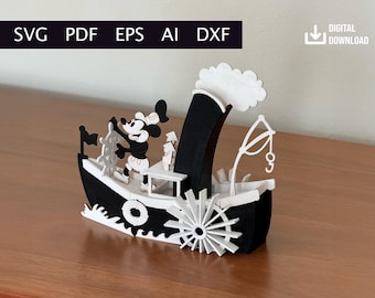 Steamboat Willie Laser Cut File - Digital Download (Ai, PDF, DXF, SVG, eps)