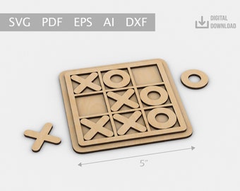 Wooden 5" x 5" Tic Tac Toe Board - Digital Download (Ai, DXF, SVG, EPS)