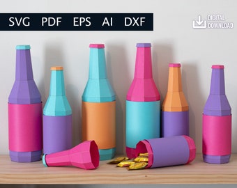 Low Poly Soda Pop Bottles - Digital Download (Ai, PDF, DXF, SVG, eps)