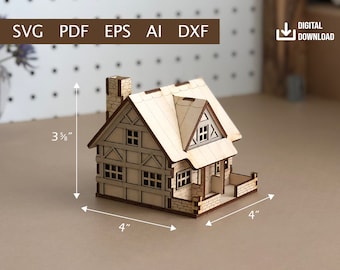 Small Wooden Cottage Cut Files - Digital Download (Ai, DXF, SVG, EPS, 3DM)
