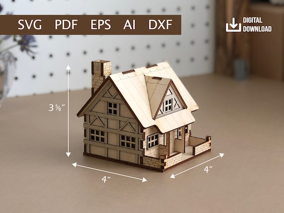 Small Wooden Cottage Cut Files - Digital Download (Ai, DXF, SVG, EPS, 3DM)