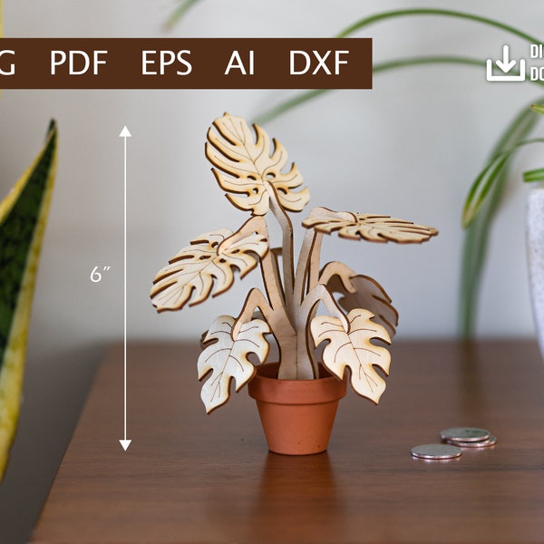 Mini Monstera Plant - Digital Download (Ai, PDF, DXF, SVG, eps)