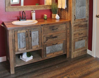 Handmade Rustic Bathroom Vanity (48") - Reclaimed Barnwood Vanity w/Barn Tin #5840