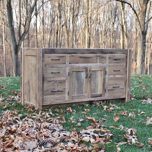 Handmade Rustic Bathroom Vanity (60&quot;) - Reclaimed Barnwood Vanity w/Paneled Doors #8431-C