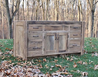 Handmade Rustic Bathroom Vanity (60") - Reclaimed Barnwood Vanity w/Paneled Doors #8431-C